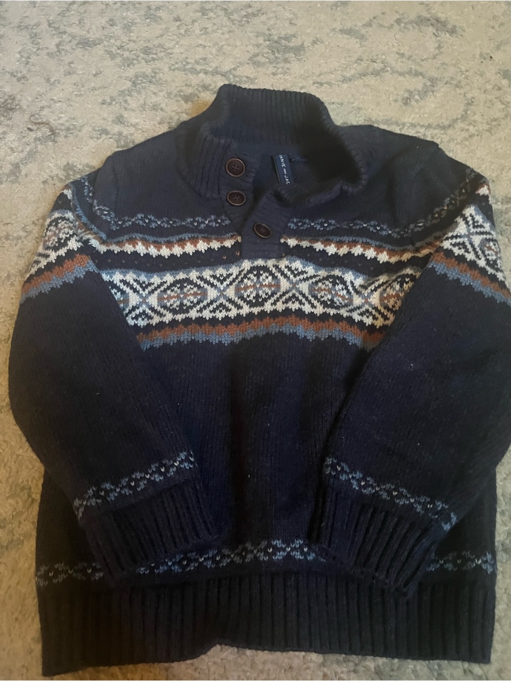 Little Boys Navy Fair Isle Button-Neck Sweater